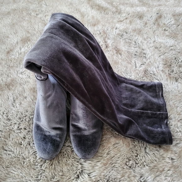 Aldo Crushed Velvet Thigh High Belinna Boots Silver Blue Gray Chunky Heel Size 8 - Picture 2 of 7
